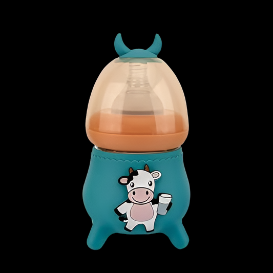 Baby Glass Feeder with Cow Silicone cover (120 ml)
