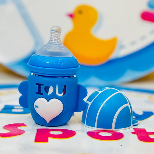 Baby glass feeder with beautiful silicon cover ( football style) 120 ml