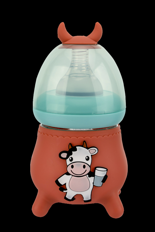 Baby Glass Feeder with Cow Silicone cover (120 ml)