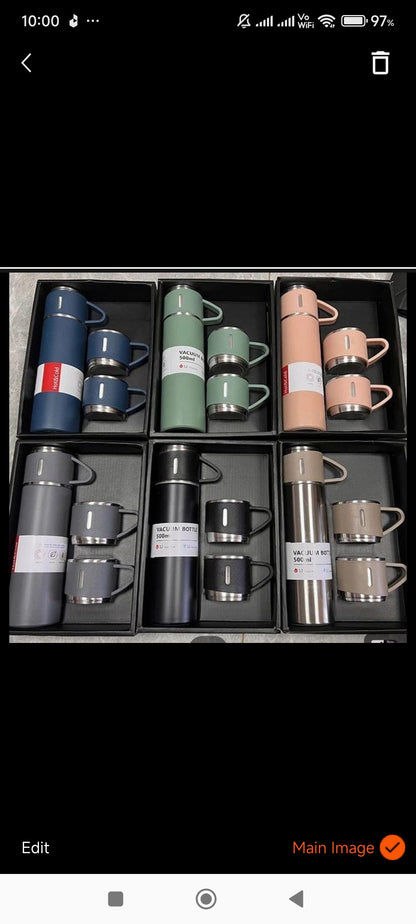 Double wall stainless steel vacuum thermos flask with 2 Free Cups( 500 ml)