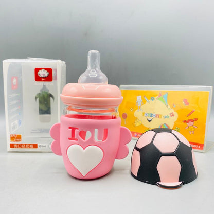 Baby glass feeder with beautiful silicon cover ( football style) 120 ml