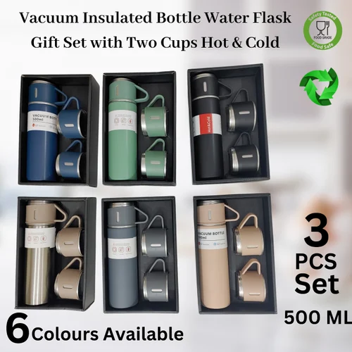 Double wall stainless steel vacuum thermos flask with 2 Free Cups( 500 ml)
